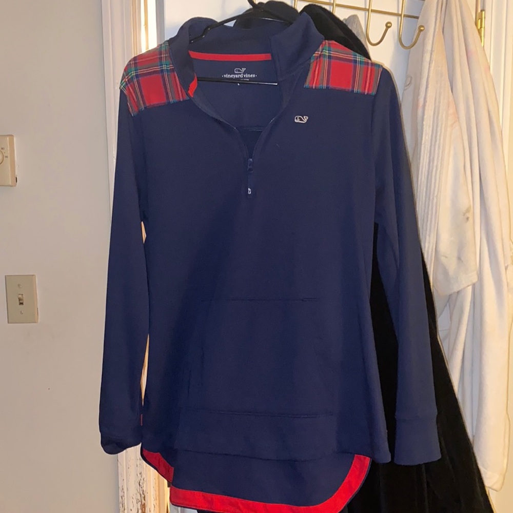 Blue and red plaid vineyard vines pullover